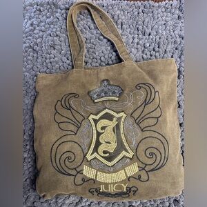Juicy Couture Olive Green Gold Embroidered Tote Bag